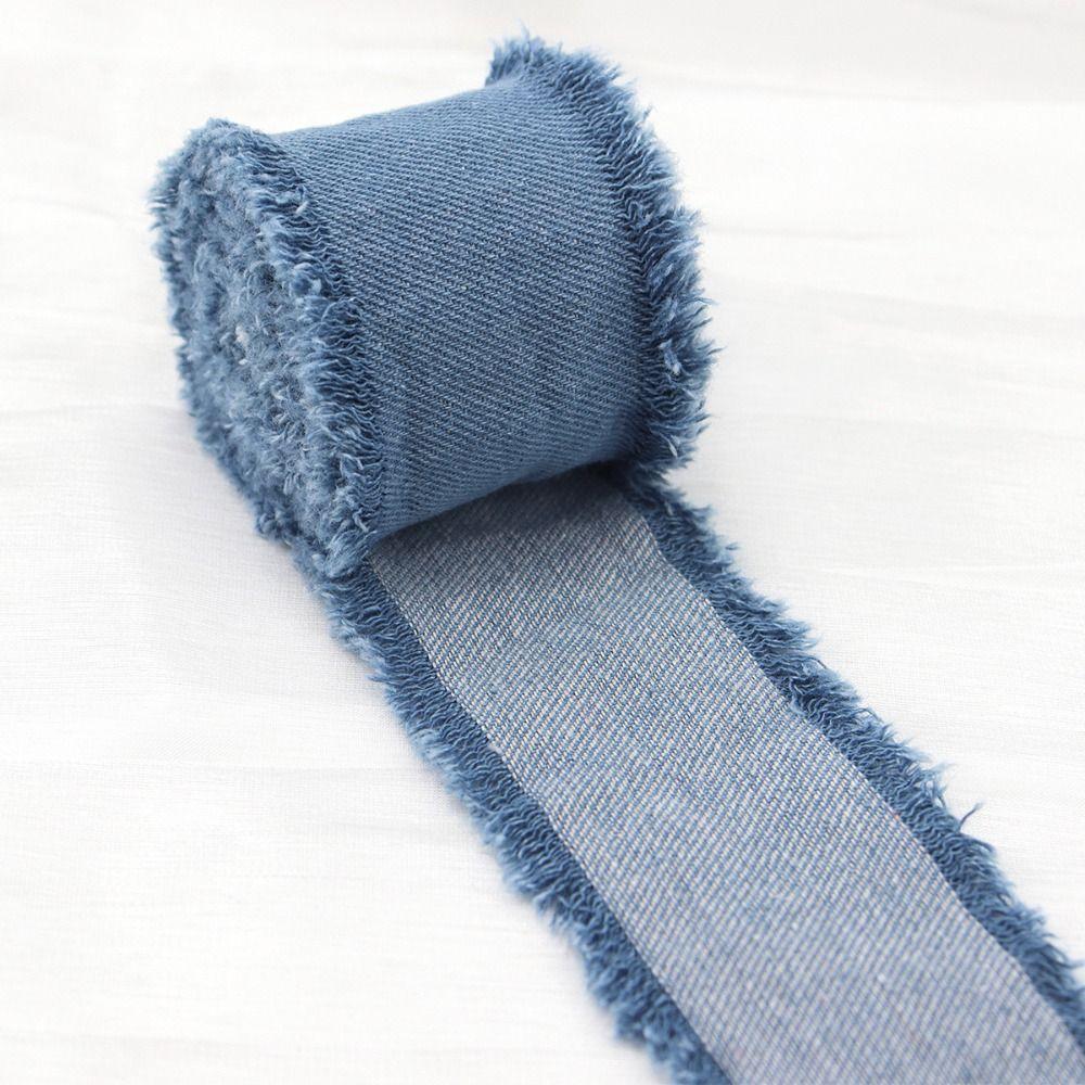 Hairclip Bows Denim Ribbon 1.5Yards Handmade Fringe Silk Ribbon DIY Sewing Crafts  DIY Sewing