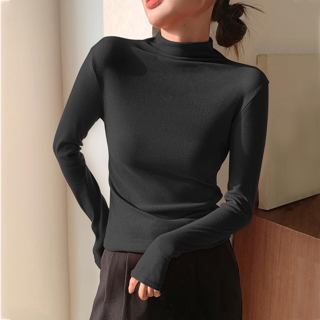 Women's Solid Color Solid Color Semi High Neck Slim Fit Base Shirt With Long Sleeve Tight T-shirt