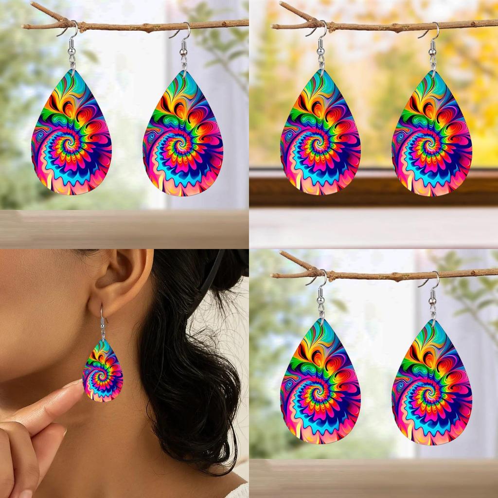 Fashion Colored Pattern Water Droplet Shaped Women Acrylic Earrings For All