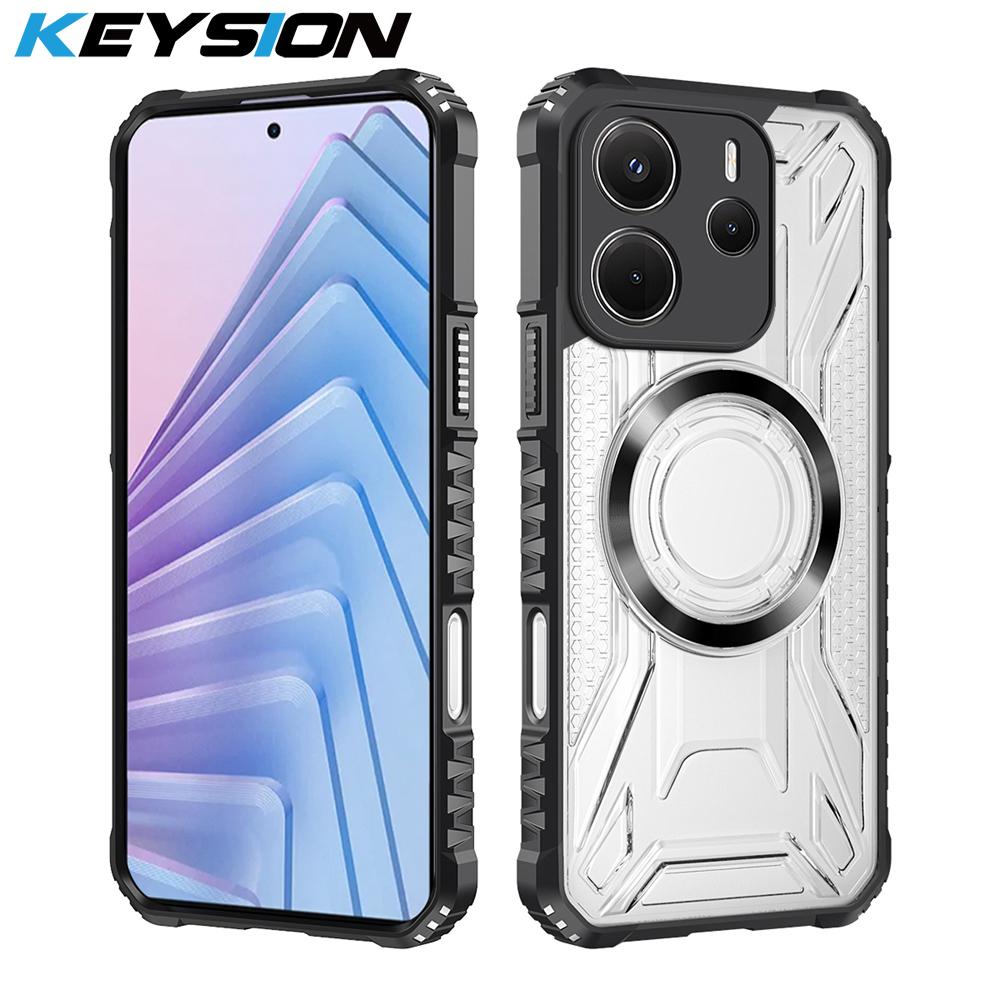 KEYSION Прозрачный магнитный чехол для Redmi Note 14 5G Мягкий силикон+ПК Сверхпрочный противоударный чехол на заднюю панель телефона для Redmi Note 14 4G