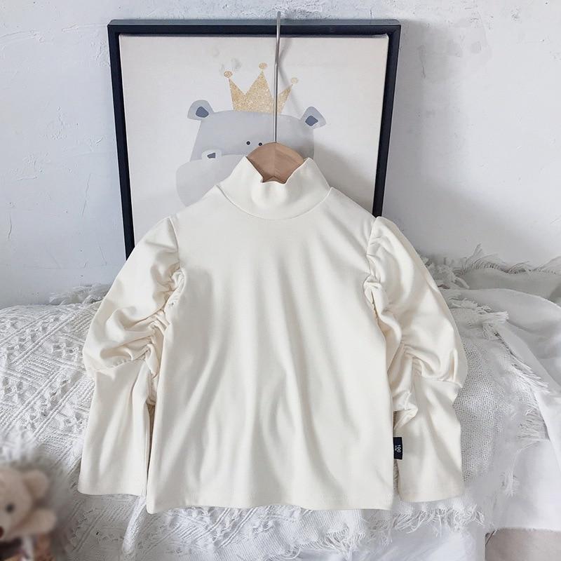 Топ для девочек, базовая рубашка с высоким воротником, однотонная, повседневная, для девочек 4–6 лет