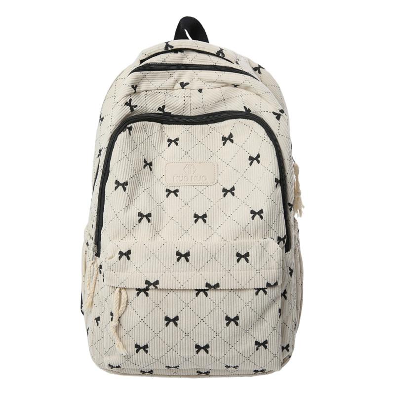 Рюкзак Вельветовый Школьный Рюкзак С Принтом Бантов Легкий Вместительный Дорожный Рюкзак