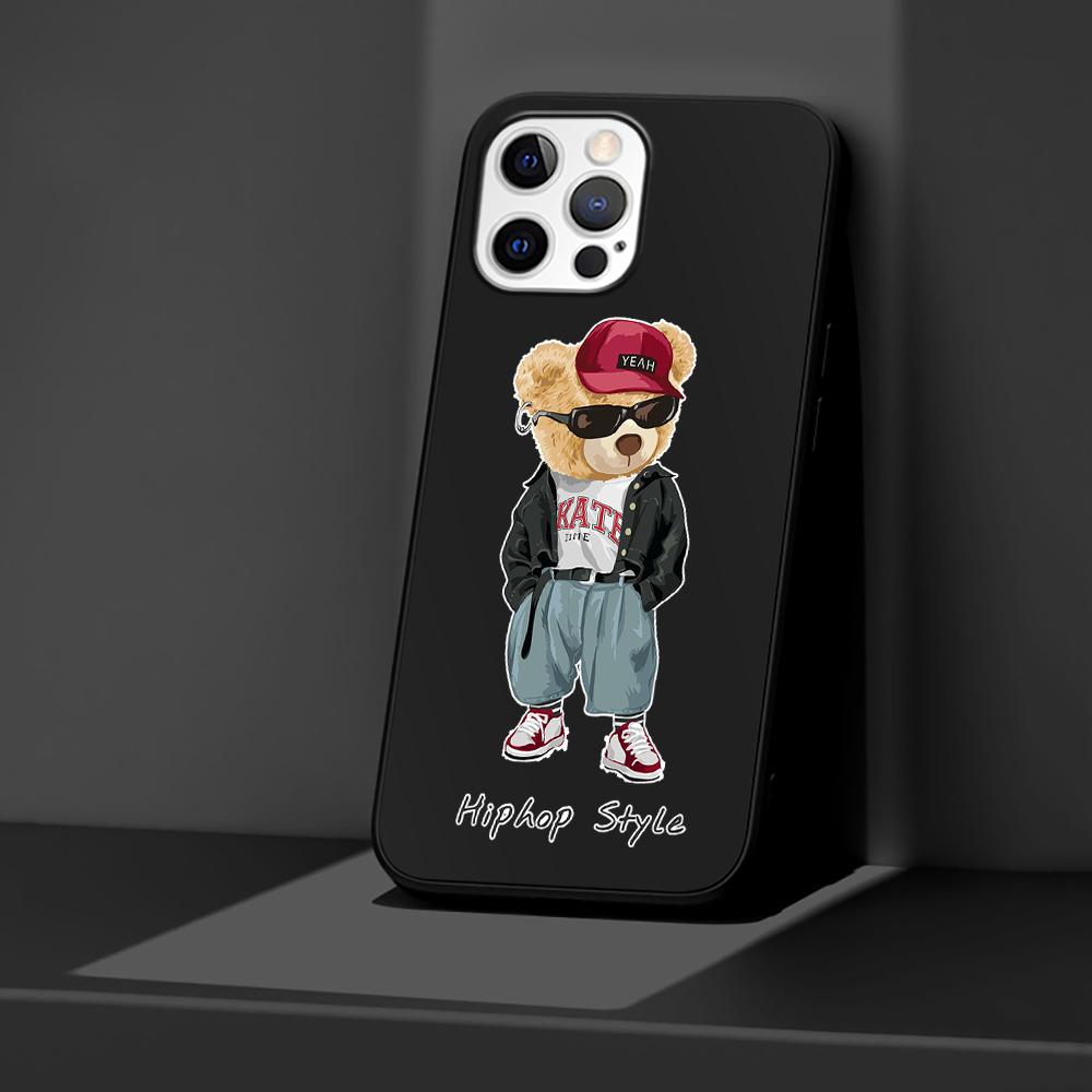 Чехол для телефона Apple iPhone 14 11 13 Pro Max 12 Mini XR 7 8 + SE 2020 XS 6 6s Plus 5 5S, модный брендовый силиконовый черный чехол с медведем