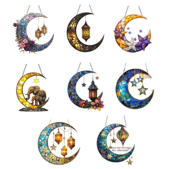 Moon Suncatcher Hanging Decoration Moon Star Lantern Stained Glass 2D
