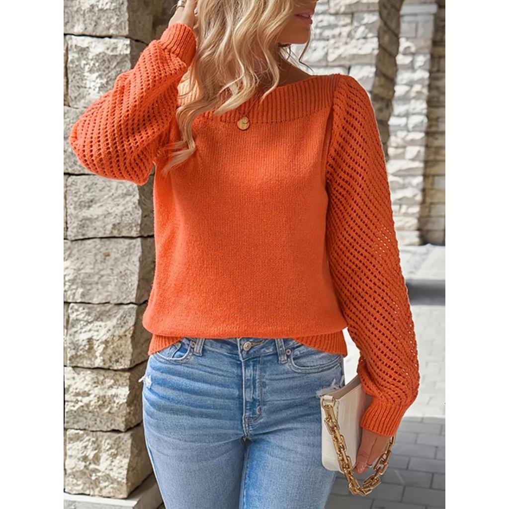 Женский вязаный пуловер с одним плечом и вырезами для весны и осени