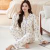 Пижама Shuxin из имитации хлопка с цветочным принтом, тонкий комплект для весны и осени, домашняя одежда свободного кроя большого размера с длинным рукавом