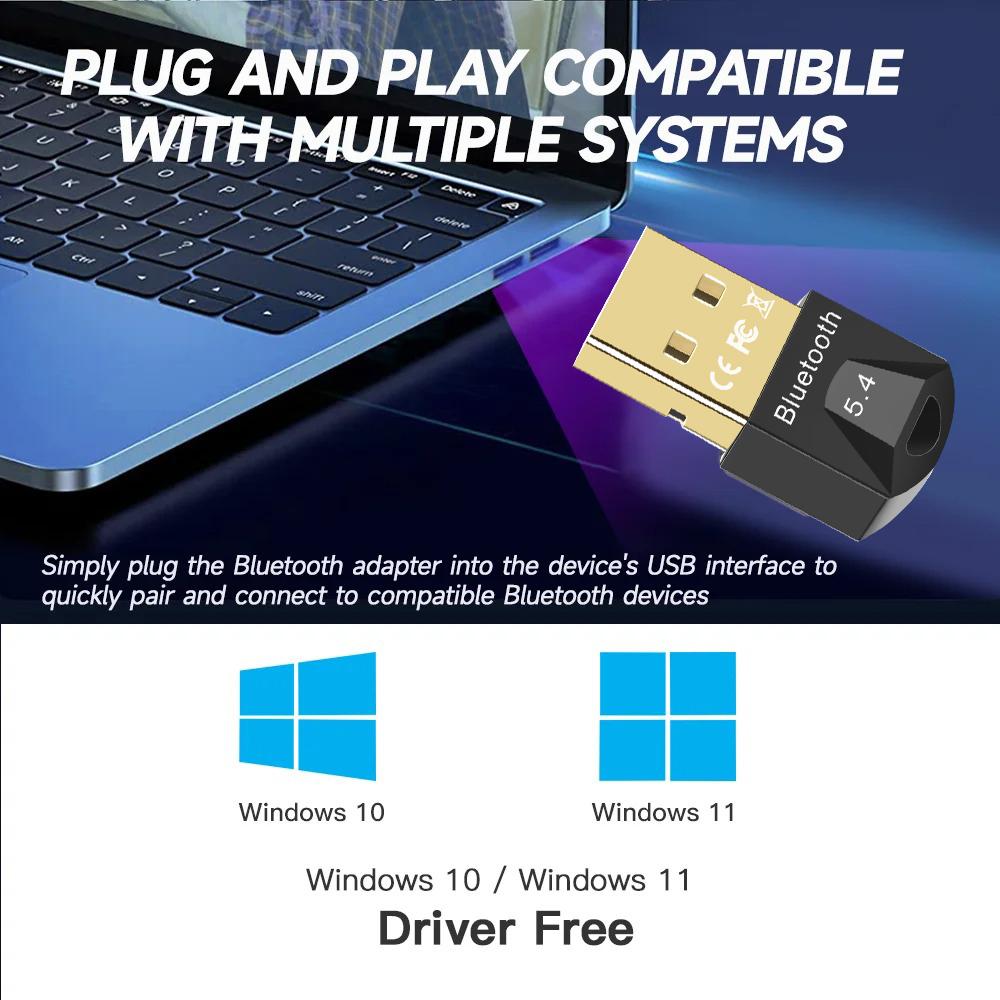 USB Bluetooth 5.4 адаптер Dongle беспроводной приемник передатчик для компьютера ПК динамик мышь клавиатура