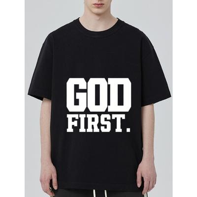 Черная футболка God First Религиозное утверждение Графическая футболка для мужчин и женщин Повседневная одежда Церковный наряд Одежда, вдохновленная верой