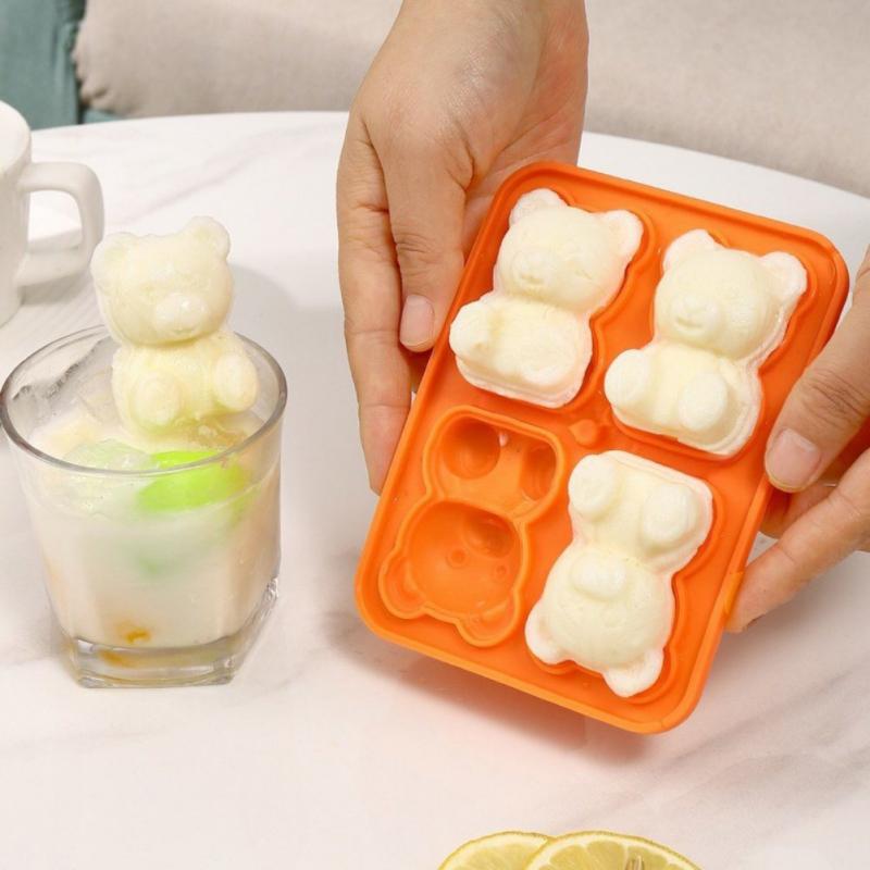 Форма для изготовления кубиков льда в виде плюшевого мишки 3D с силиконовой воронкой, 4 полости, поддоны для кубиков льда в виде медведя для виски, вина, коктейля, ледяного шара