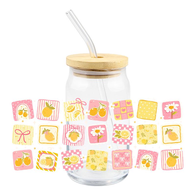 UV DTF Transfer Crystal Stickers: Summer Floral & Fruit Designs for DIY Glass Decor, Waterproof & Heat Resistant