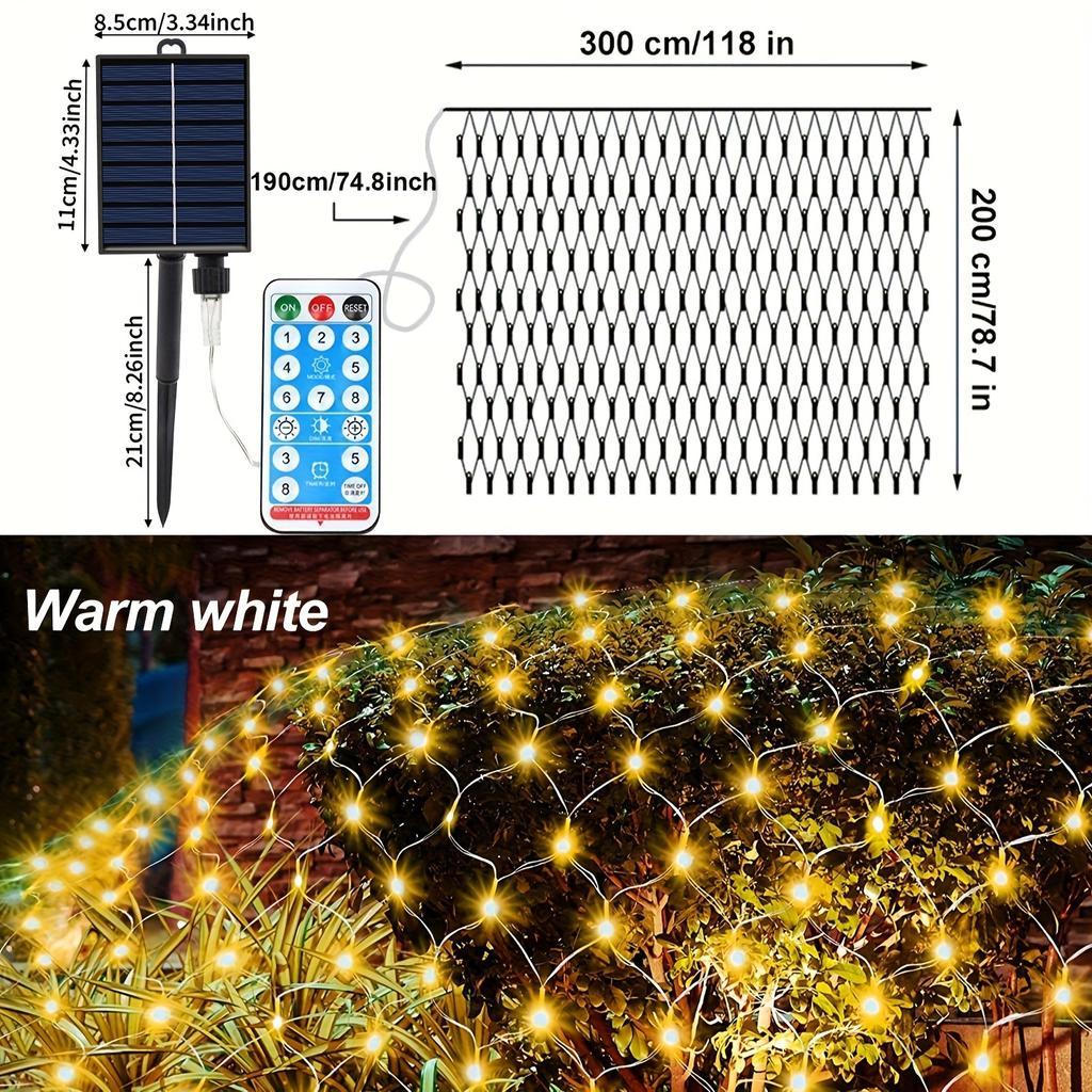1 x Солнечный сетчатый светильник для кустарников, уличный сетчатый светильник, водонепроницаемый, 8 режимов, дистанционное управление, автоматический переключатель