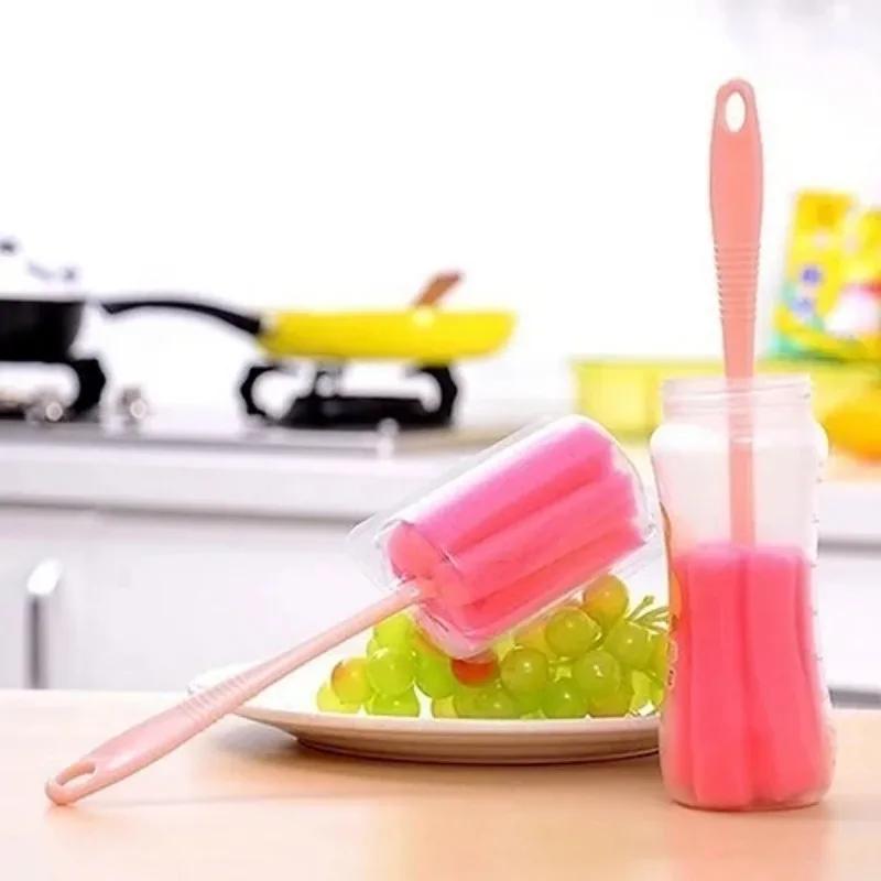 2pcs Kitchen Household Cleaning Sponge Brush for Wineglass Bottle Coffe Tea Glass Cup Color Random Mug Handle Tools Accessories