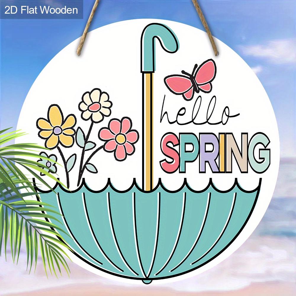 Круглая деревянная табличка в классическом стиле Hello Spring, настенный декоративный знак, многоцелевой изготовленный деревянный венок, для двери, стены, дома, комнаты,