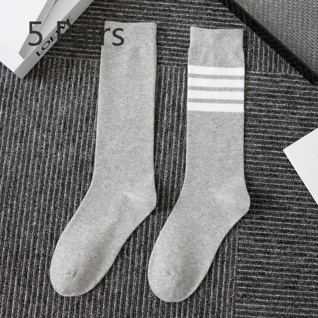 5 пар TB Four Bars College Style Color Collision Тонкие чулки Tide Net Красные хлопковые носки без косточек с защитой от катышков в полоску
