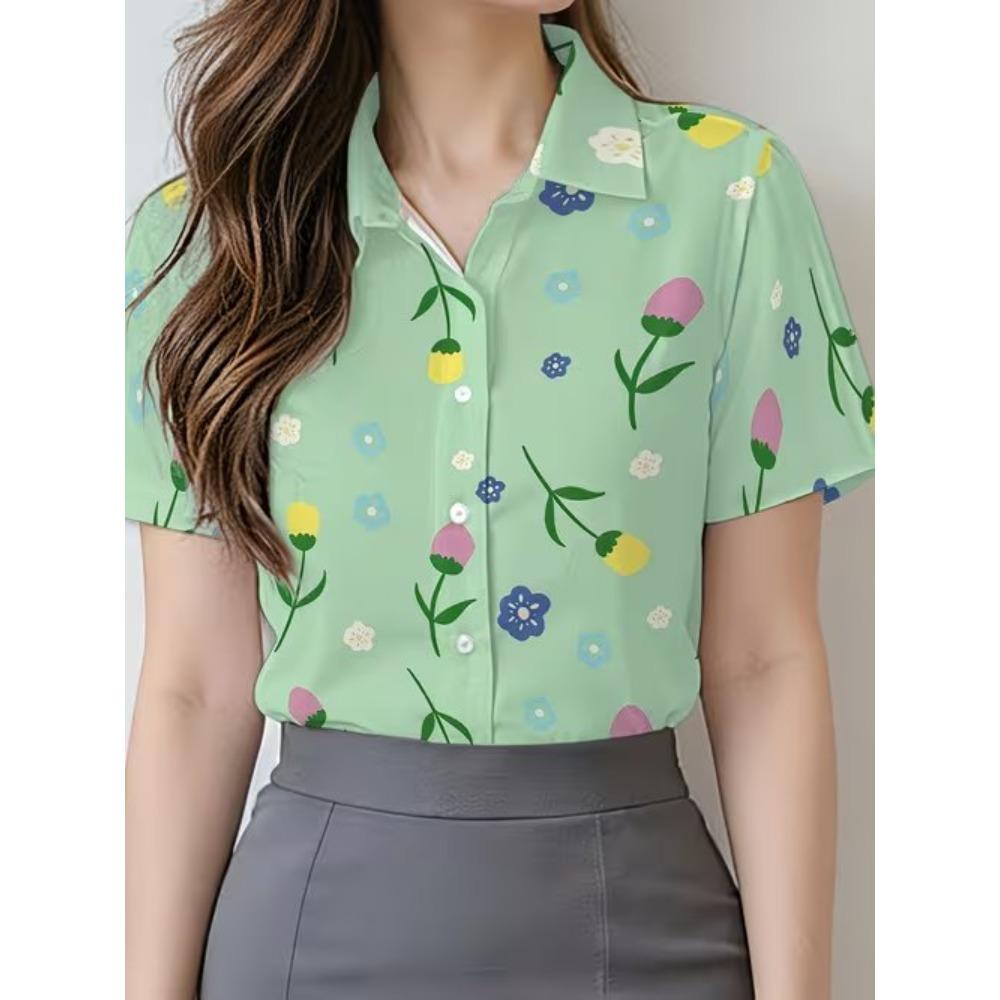 Women's Shirt Short Sleeve Shirt Button Down Blouse Wildlife Printed Daily Casual Collar Regular Tops Daily Summer Spring