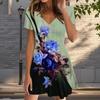 Summer Fashion Women's V Neck Short Sleeve Flower Printed Dress Sex Short Skirt Dresses