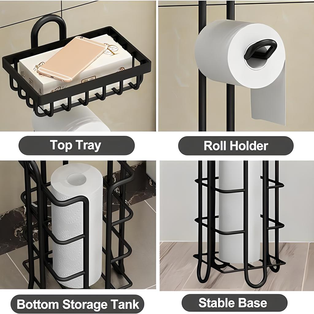 1pc Toilet Paper Roll Holder, Floor Standing Toilet Paper Holder, Bathroom Paper Holder, Paper Towel Storage Shelf