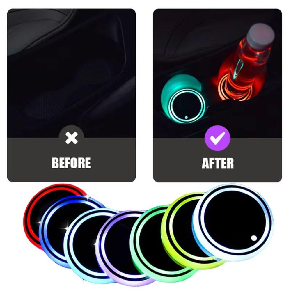 USB Charging Colorful Cup Holder Anti Slip Car Interior Lighting Cup Mats Smart Glow Coaster Auto