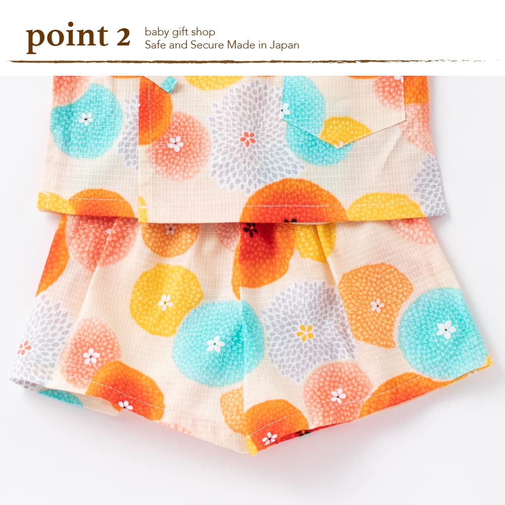 De Хризантема Узор Хлопок Красная Слива Девочка Джинбей Хлопок Сделано в Японии [Creme Coco] 100% (100, Оранжевый)