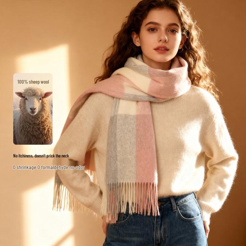 Wanwusheng Women's Elegant 100% Wool Plaid Scarf & Shawl