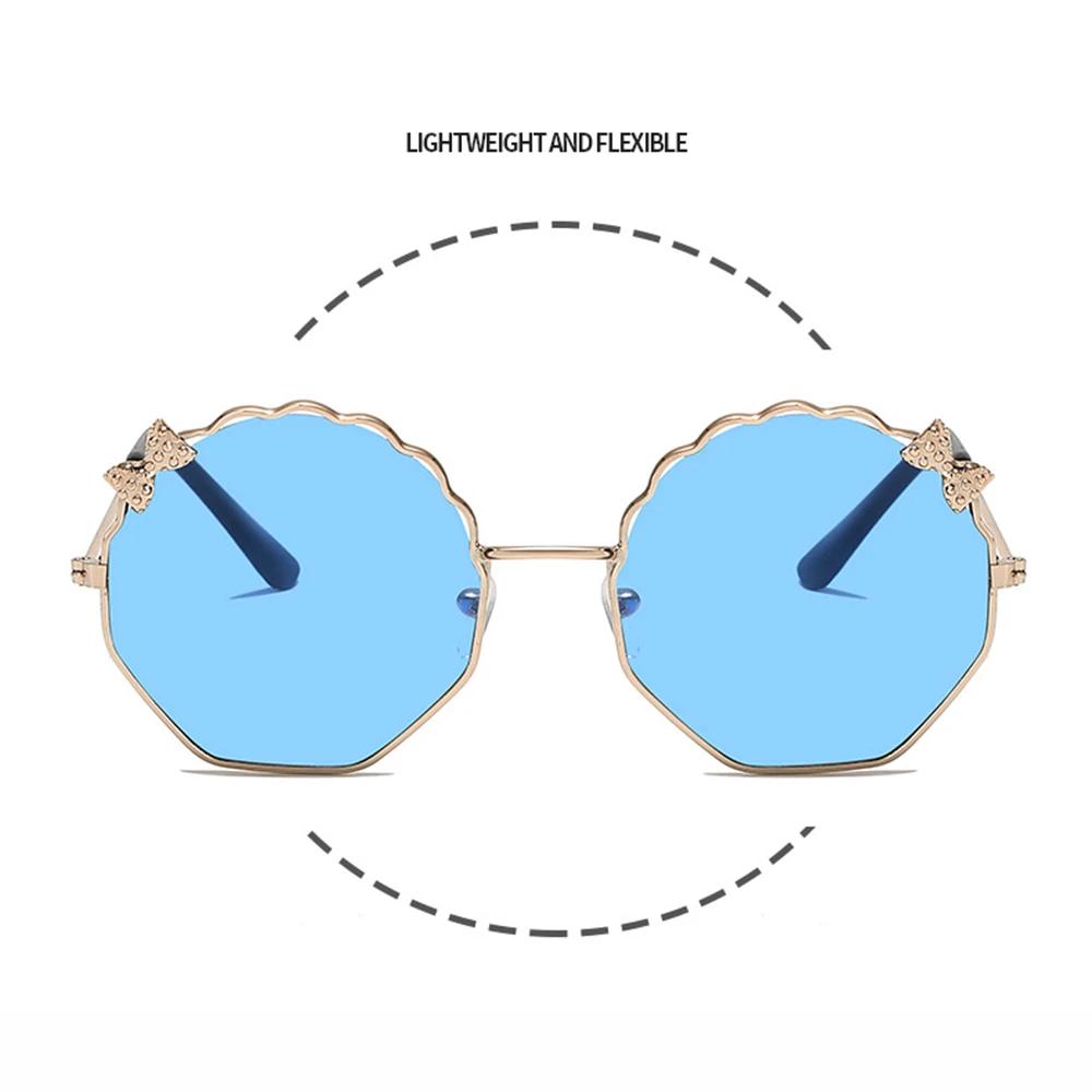 Милые солнцезащитные очки-многоугольники с бантиком для детей, для мальчиков и девочек, солнцезащитные очки с защитой от УФ-лучей, детские очки, очки от солнца для маленькой девочки, очки с металлической оправой, защита UV400