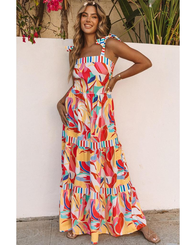 Azura Exchange Сарафан макси с абстрактным принтом и полосатой отделкой