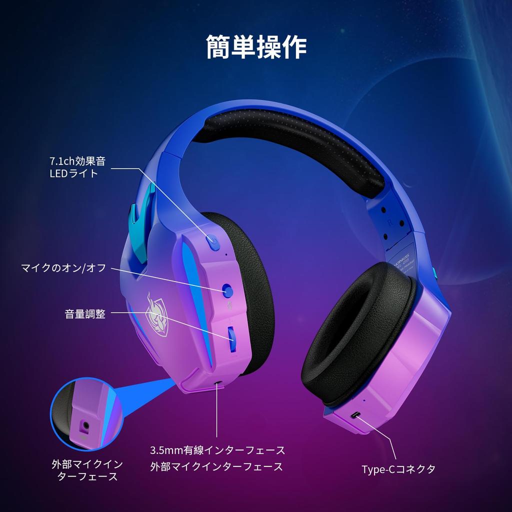 YOTMS Gaming Headset for Wired and Wireless Low USB Sound LED Low Noise Deep Controller PS5, Dual-Use Headphones, Latency, 2.4GHz 7.1, Effects, Light,