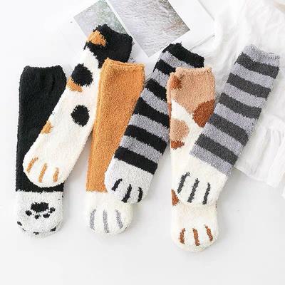 Женские зимние носки Cat Claw Home из кораллового флиса с плюшевой подкладкой