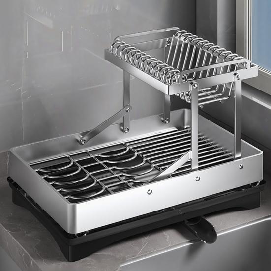 Большая сушилка для посуды с вращающимся на 360 градусов носиком, большой вместимости, устойчивая к ржавчине, расширяемая