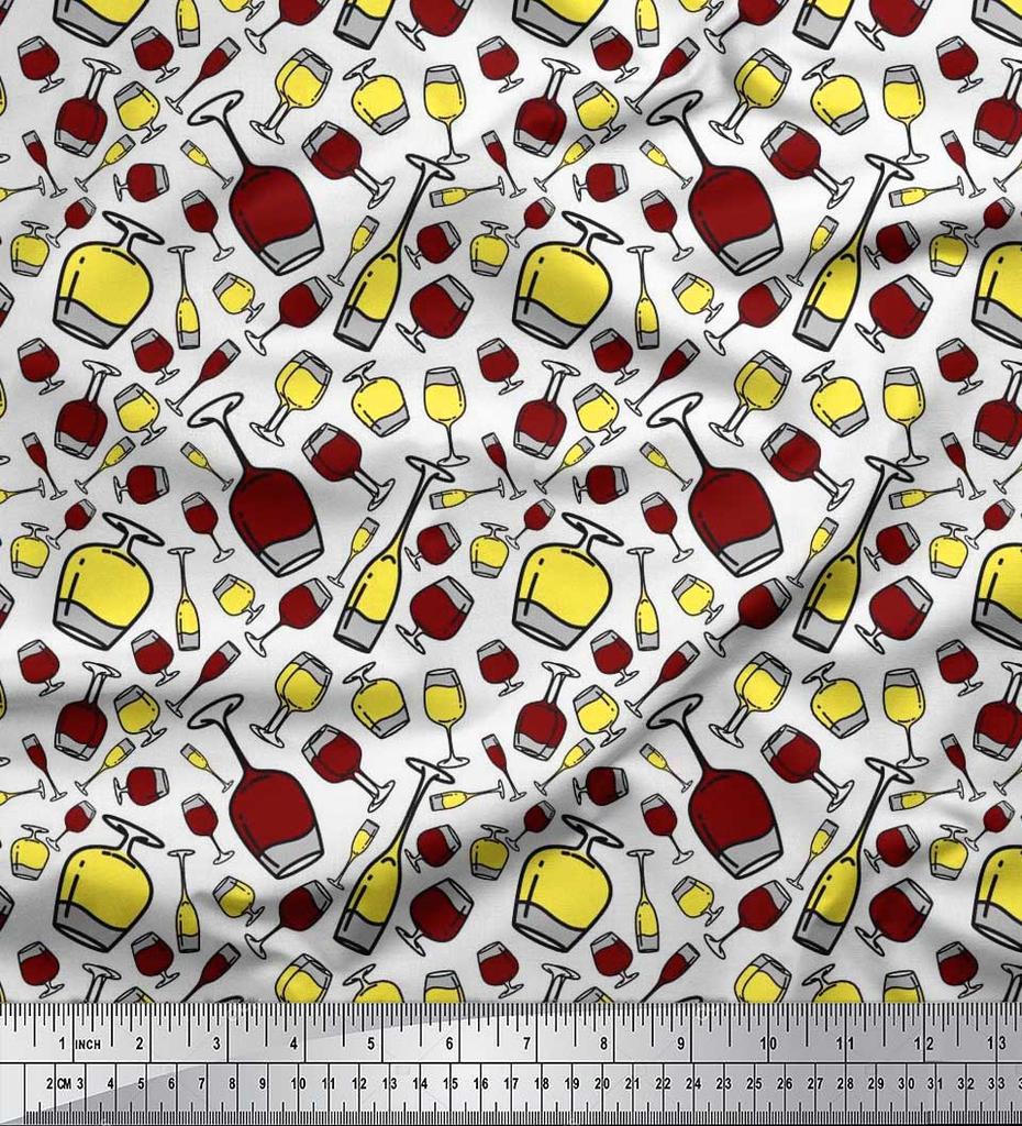 Soimoi Японская креп-сатиновая ткань с принтом для бутылок и бокалов для вина, ткань для рукоделия по метрам, 42 дюйма