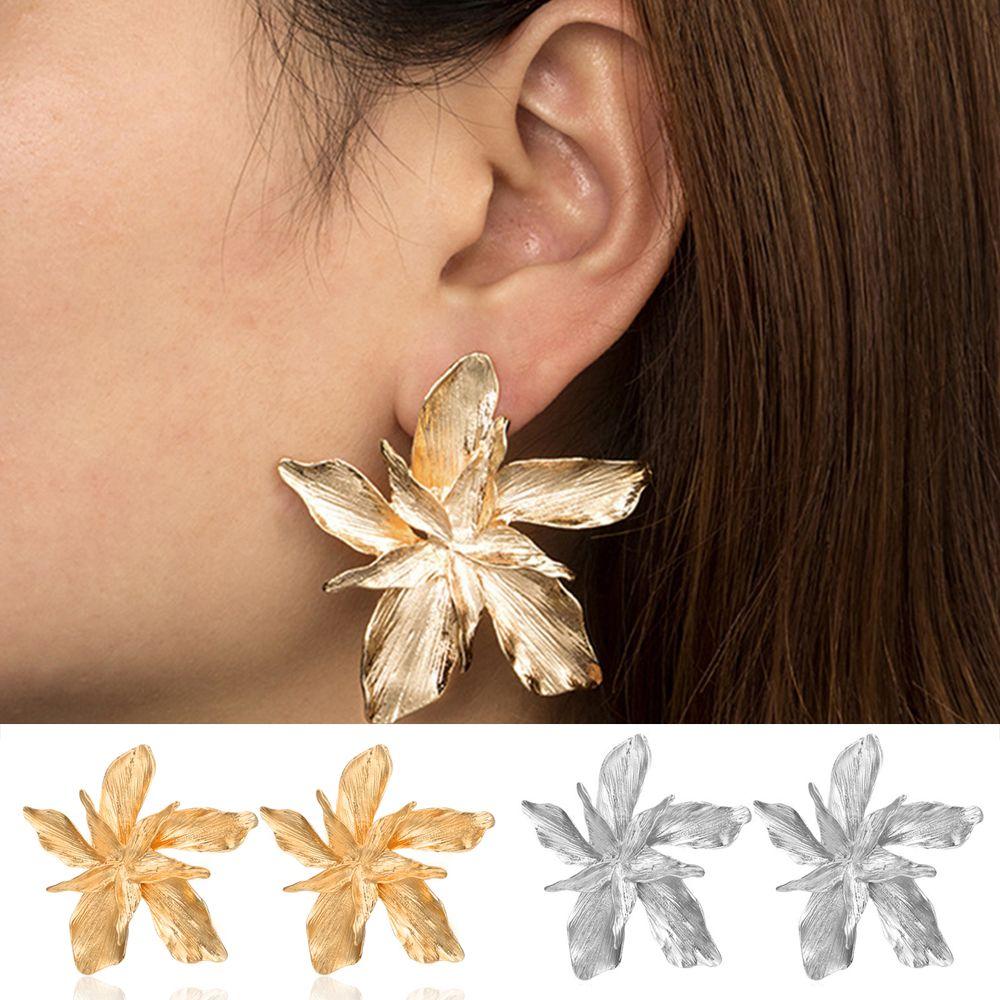 Преувеличенные Модные Элегантные Шарм Серебро Золото Большой Цветок Пусеты Подвески Подвесные Цветочные Серьги Металл