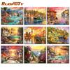 Picture By Numbers Town Landscape DIY Frame Acrylic HandPainted Wall Art Painting By Number Sunset For Living Room