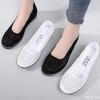2025 New Summer Mid Wedge Heel Comfortable Shoes Lace Hollow Breathable Solid Color Fashionable Women's Flat Shoes