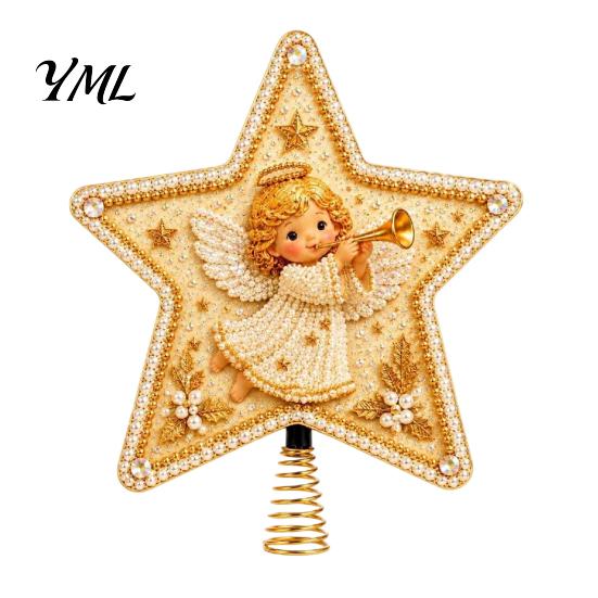 Personalized Christmas Decorations DIY Tree Topper Star Kit with Faux Pearl & Rhinestone Materials, Santa Snowman Reindeer Spring Base Top Angel