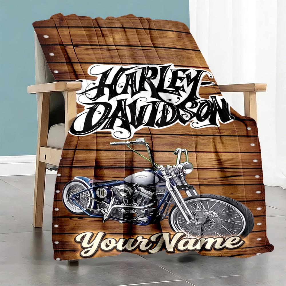 Harley-davidson Motorcycles Personalized Text Blanket Cozy Personalized Blanket Soft & Cozy Throw For Nap Office Chair Livingroom Bed