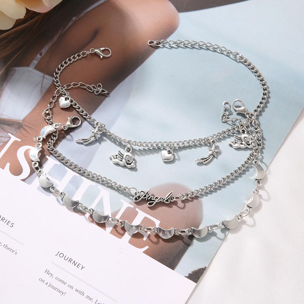 Серебряные браслеты со звездами и луной для женщин, богемные многослойные браслеты на ногу, модные пляжные украшения, аксессуары для ног AVE