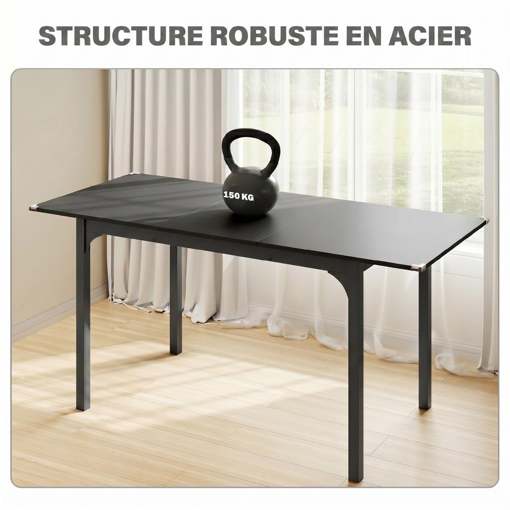 Extendable Dining Table for 4 to 6 People, Steel Legs, for Small Spaces, Dining Room, Black