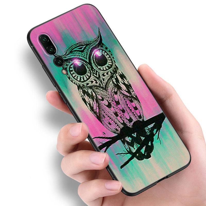 Lovely Animal Owl Black Silicone Phone Case For Huawei P10 P20 P30 P40 Lite P50 P60 Art P50E P Smart Z 2018 2020 2021 Pro 2019