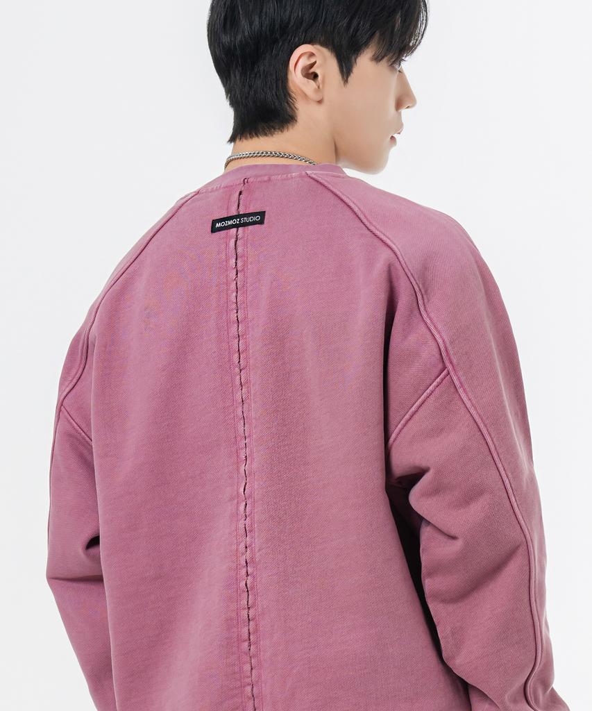 MOZMOZ Heavy Weight Pigment Raglan Back Slit Oversized Sweatshirt Pink