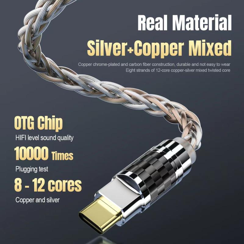 Hifi Type C Micro USB Headphone Adapter OTG Converter 4N Pure Silver Audio Amplifier Sound Card USB C Data Cable Earphone type-c