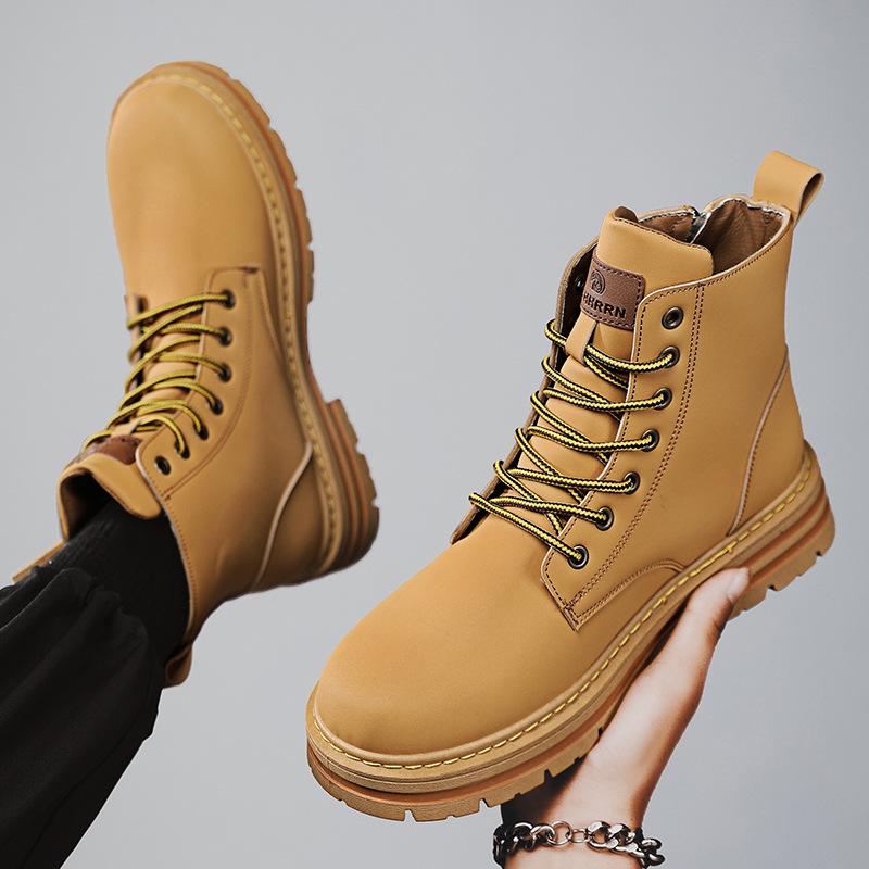 Rhubarb boots new autumn and winter British style high-top boots cotton tooling short boots fluff zipper Martin boots men