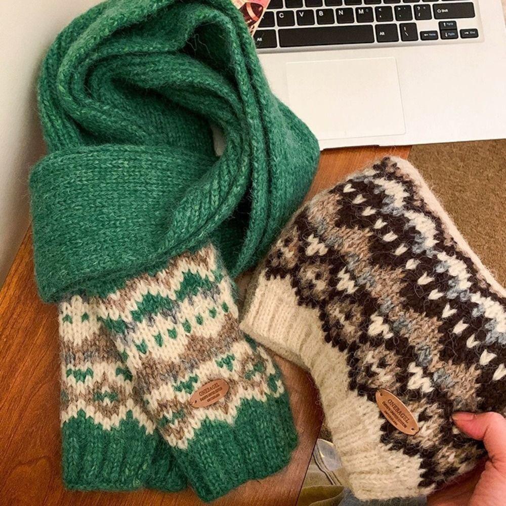 Plush Jacquard Knitted Scarf Thicken Fair Isle Style Shawl Classic Winter Cashmere Scarves Student