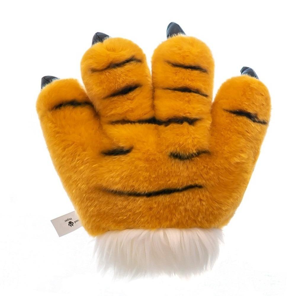 Fluffy Texture Plush Gloves Striped Design Costume Mittens  Cosplay Costume Accessories