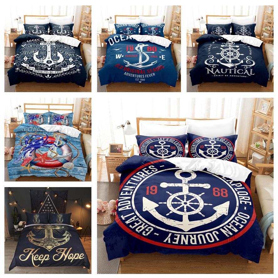 3D Корабль Якорь Комплект постельного белья Роскошный пододеяльник 2/3 шт. AU180 * 210 Полноразмерный мягкий на молнии быстросохнущее украшение для дома