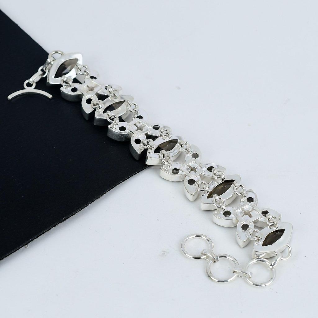 Удивительный браслет из драгоценного камня дымчатый топаз ручной работы из серебра 925 пробы, дымчатый топаз, браслет из белого топаза для жены, браслет унисекс, подарок на день рождения