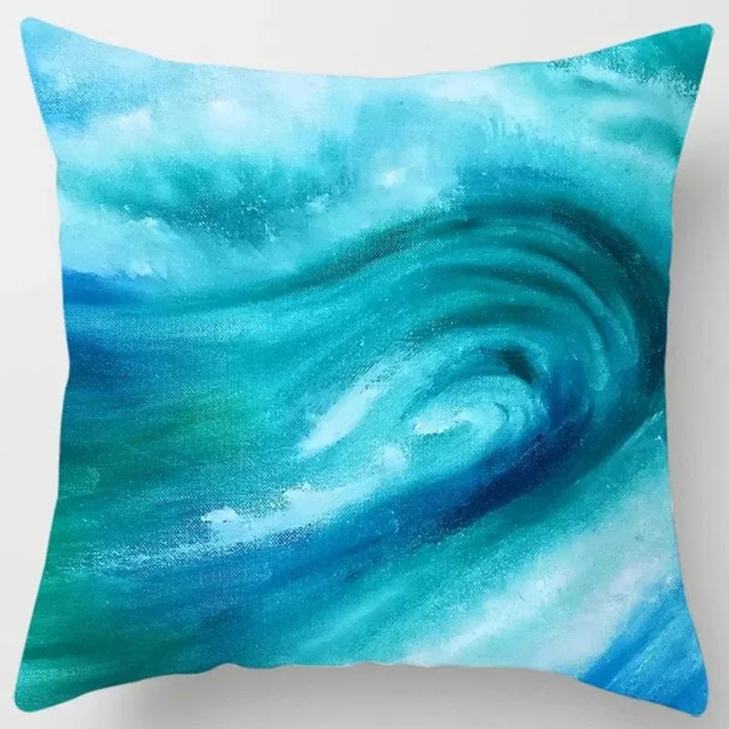 Office Decoration Pillow Ocean Blue Wave Pattern Cushion Cover Home Living Room Sofa
