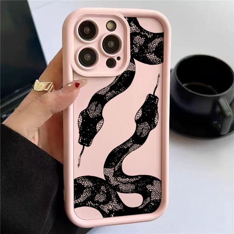 Black Snake Print Phone Case For iPhone 16 15 14 Pro Max 13 12 11 XS X XR 7 8 Plus SE 2022 Shockproof Candy Soft Silicone Cover