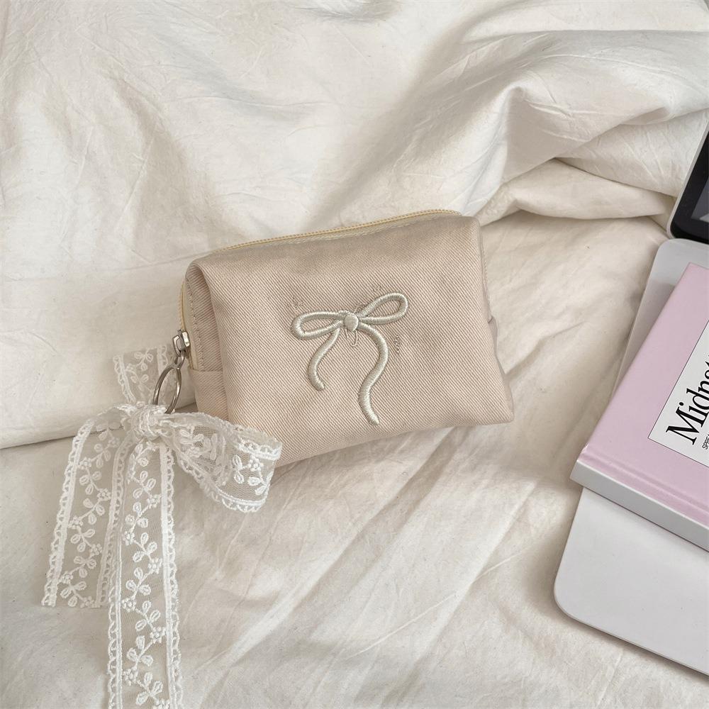 Bowknot Bow Coin Purse Portable Cosmetic Bag Square Sanitary Napkin Storage Bag  Travel