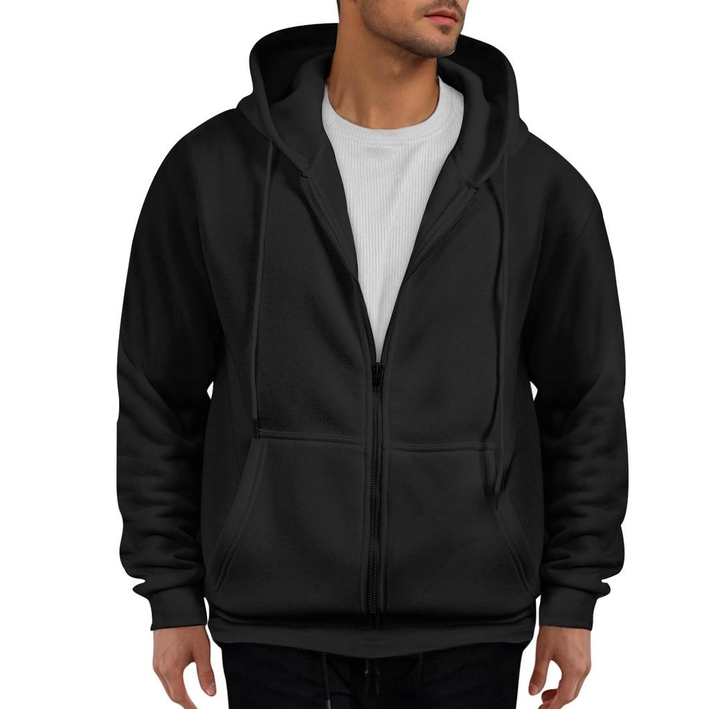 Men's Drawstring Hoodie Long-sleeved Coat Hoodie Sweatshirt With Full Zip Casual Pocket Hoodie Coat