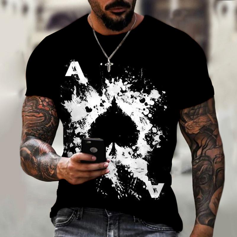 Мужская футболка унисекс с принтом 3D Black And White Poker, летняя мужская повседневная футболка с круглым вырезом и коротким рукавом, уличная одежда